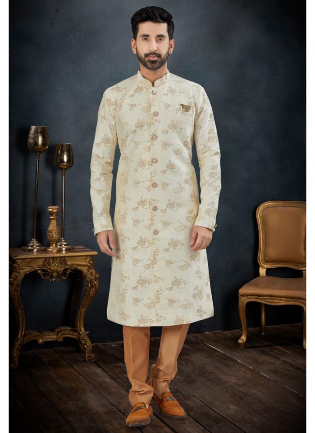 Jacquard Gold Traditional Wear Weaving Kurta Pajama